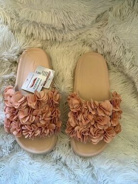 Skechers Peach Floral Slide Sandals - Blush Floral Accent